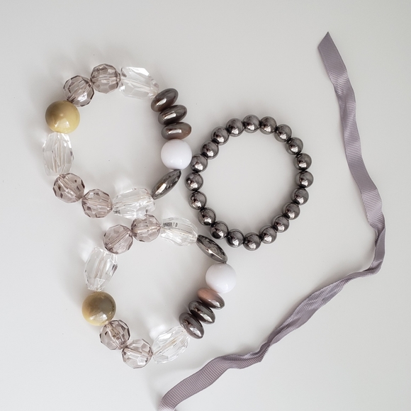 Beaded elastic bracelets - Set of 3 - Picture 2 of 3